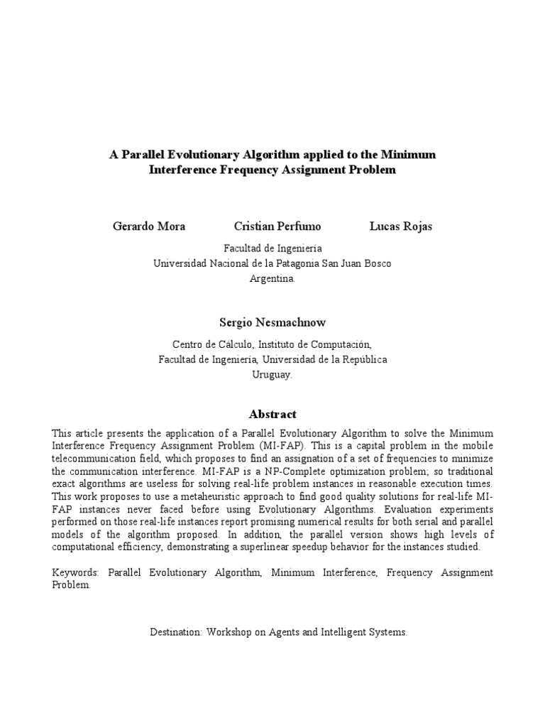 A Parallel Evolutionary Algorithm Applied To The Minimum Interference ...