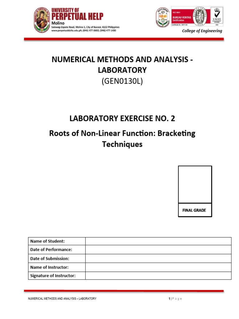 NM Laboratory 2 Roots Non Linear Function Bracketing Methods | PDF ...