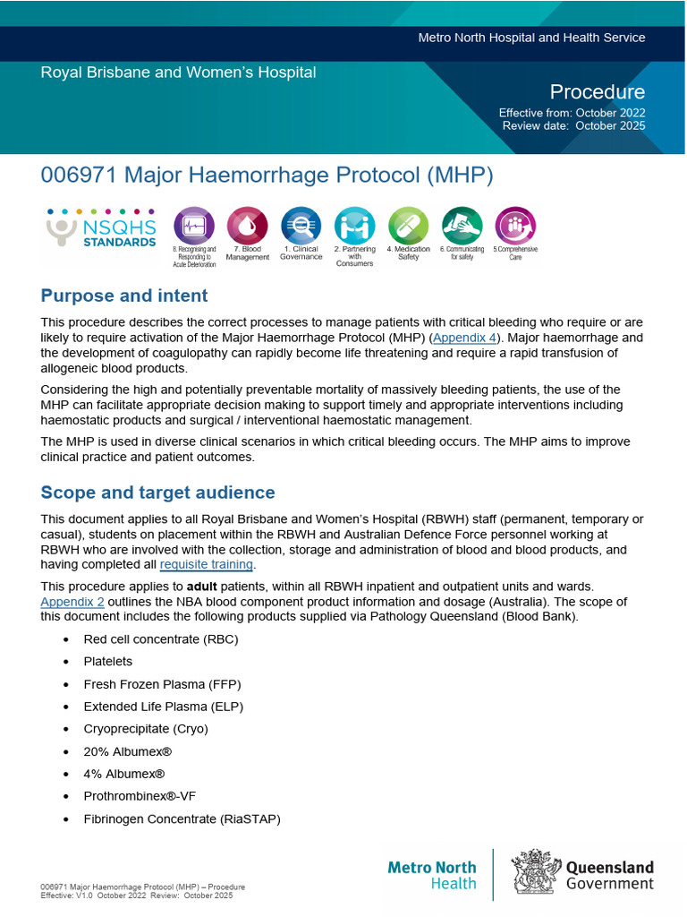 RBWH Critical Bleeding | PDF | Blood Transfusion | Bleeding