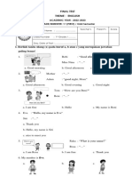 Kelas 1 Soal PAS Bahasa Inggris SMT 1 2022-2023