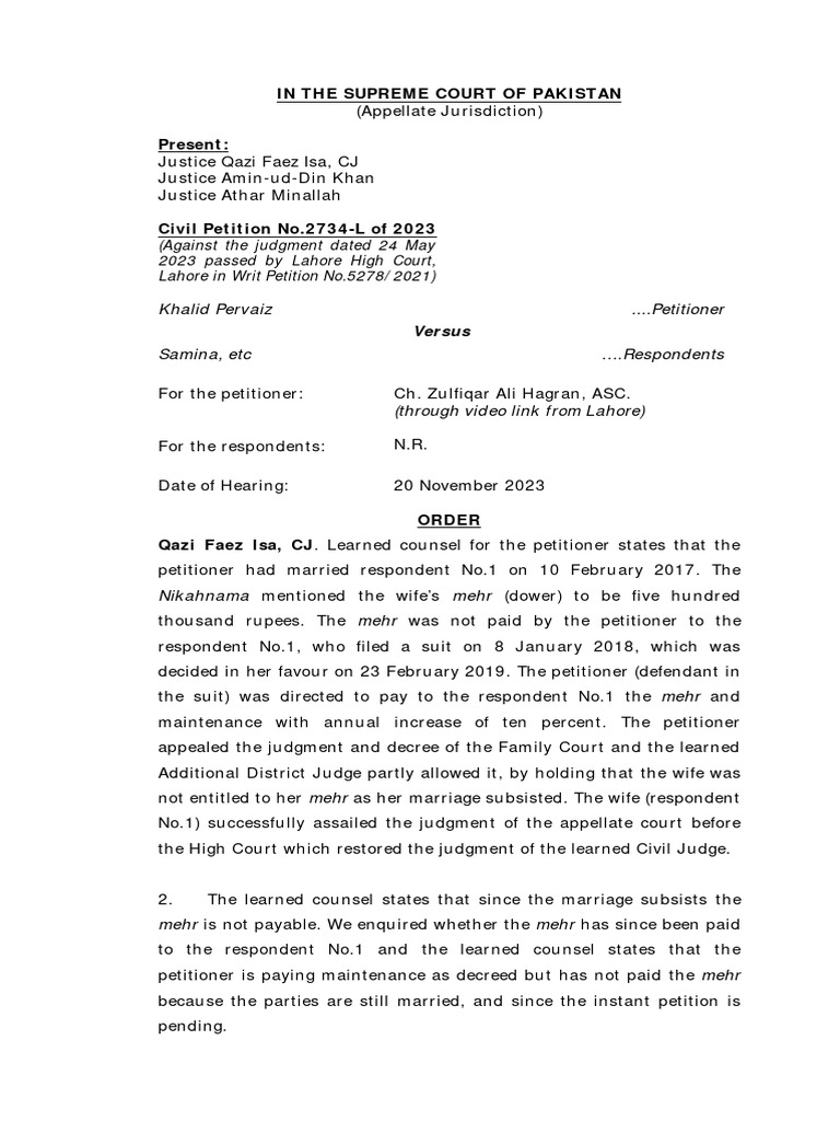 Supreme Court Ruling on Mehr Payment | PDF | Lawsuit | Judgment (Law)