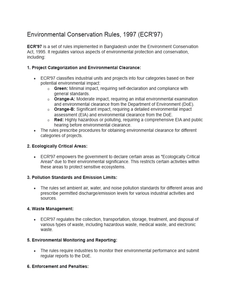 Bangladesh Environmental Conservation Rules | PDF | Environmental ...