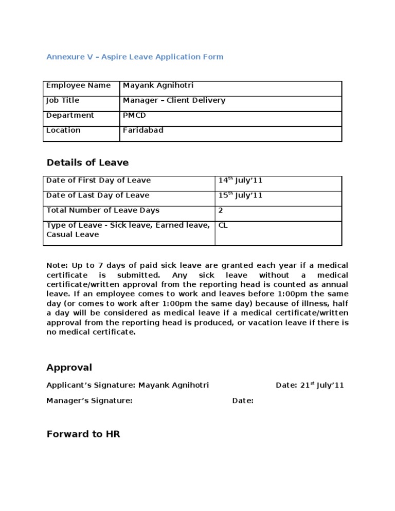 Employee Leave Application Form | PDF | Career & Growth