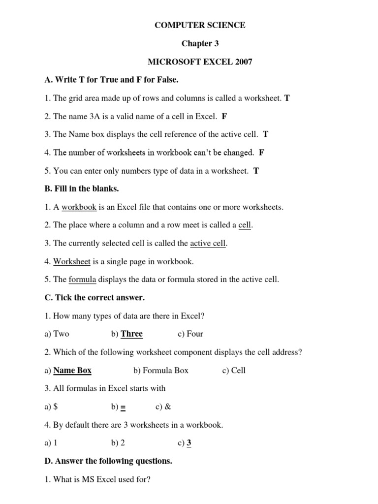 Computer Science Notes PDF 08.09.2020 | PDF | Microsoft Excel | Worksheet