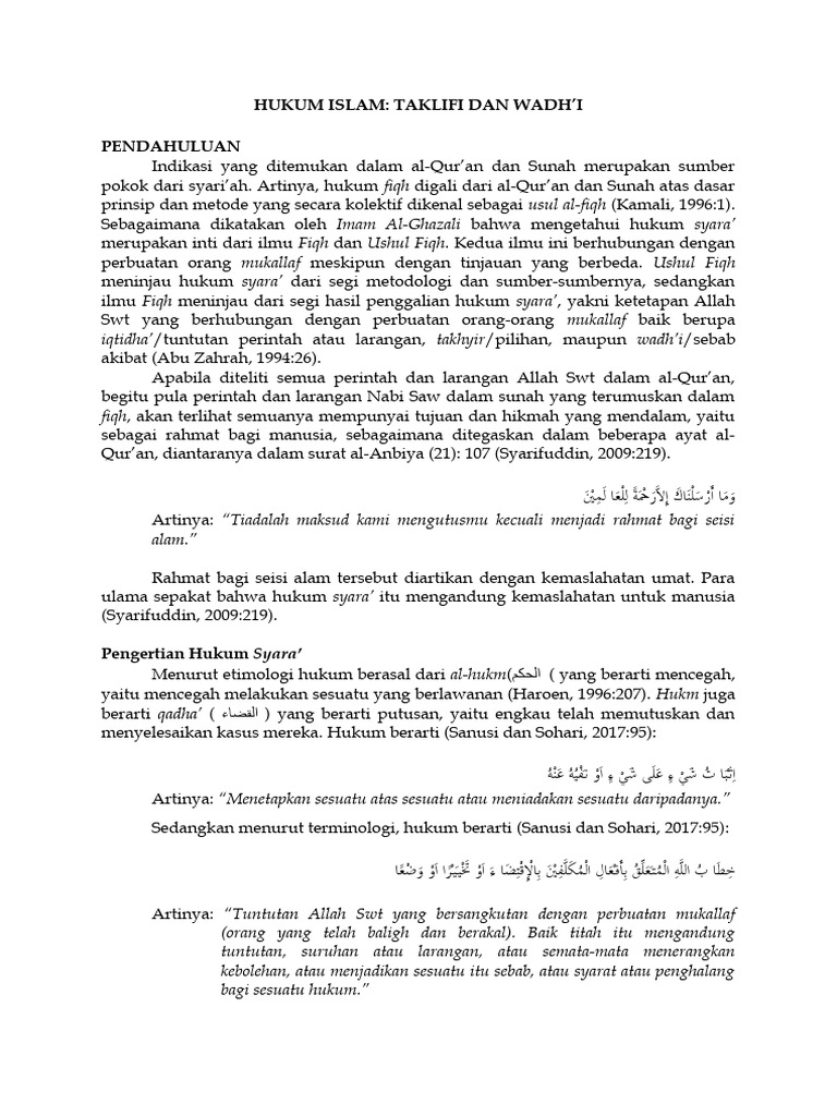 Hukum Taklifi dan Wadh’i dalam Islam | PDF