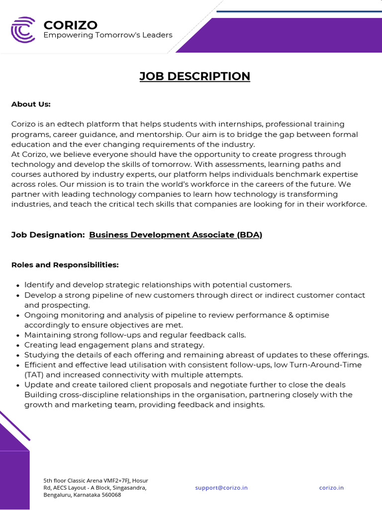 Business Development Associate Role at Corizo | PDF | Economies | Human ...