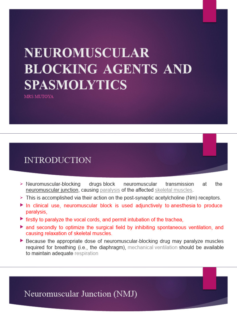 Neuromuscular Blocking Agents and Spasmolytics | PDF | Neuromuscular ...
