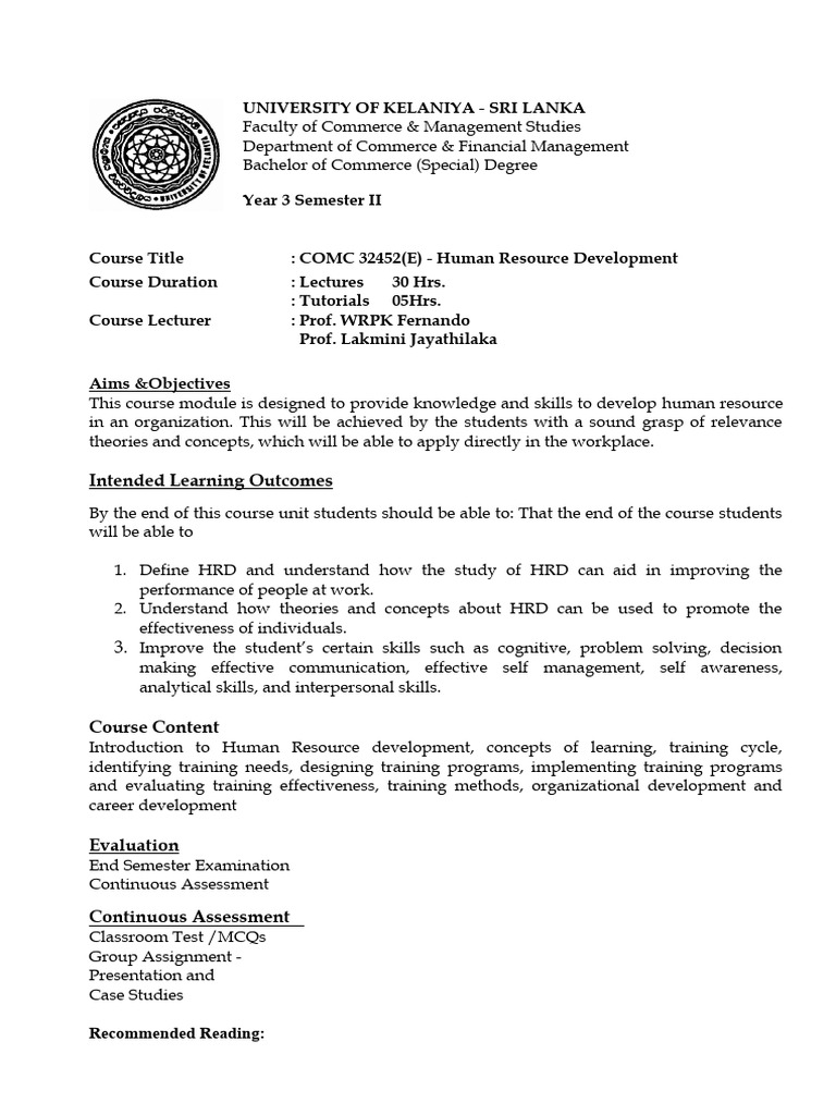 Human Resource Development Course Overview | PDF | Cognitive Science ...