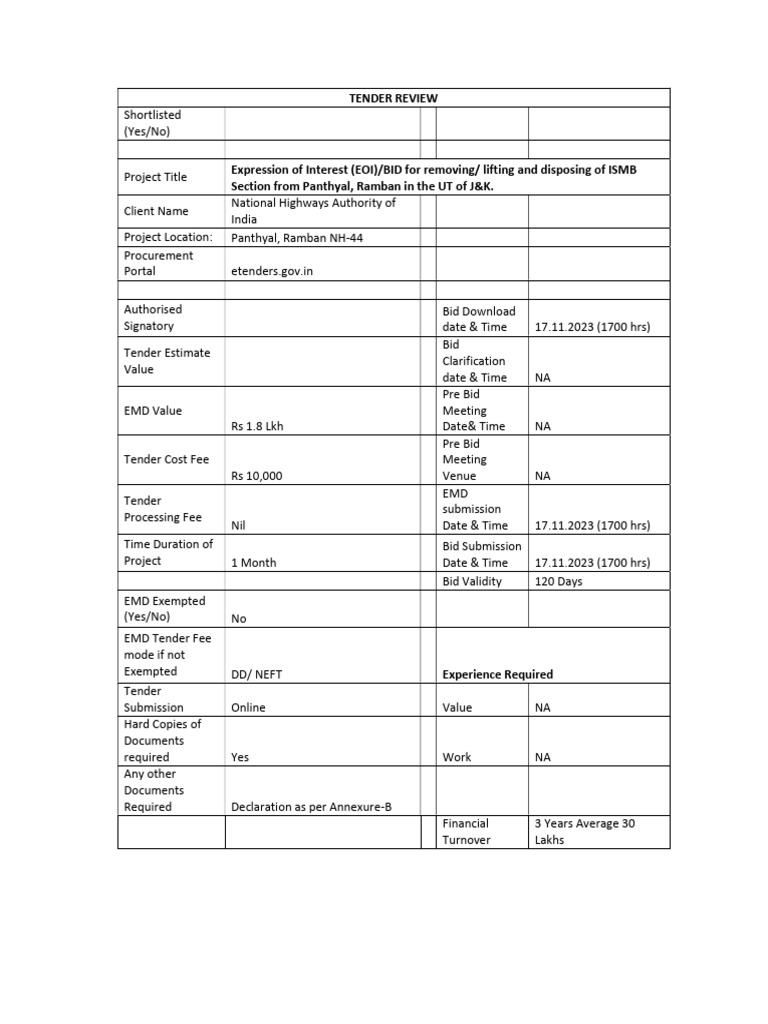 Tender Submission Checklist for EOI | PDF | Government | Business