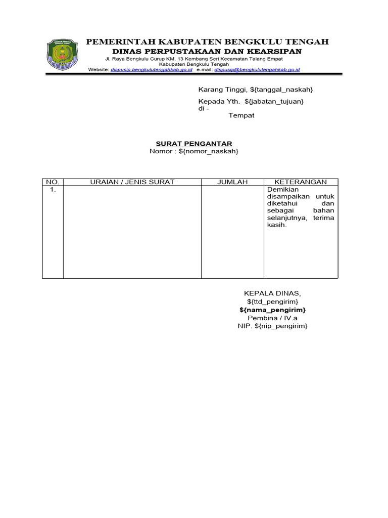 Templet Surat Pengantar OPD Master | PDF