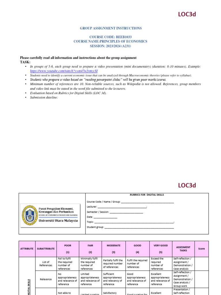 Group Assignment: Digital Skills Rubric | PDF | Rubric (Academic ...