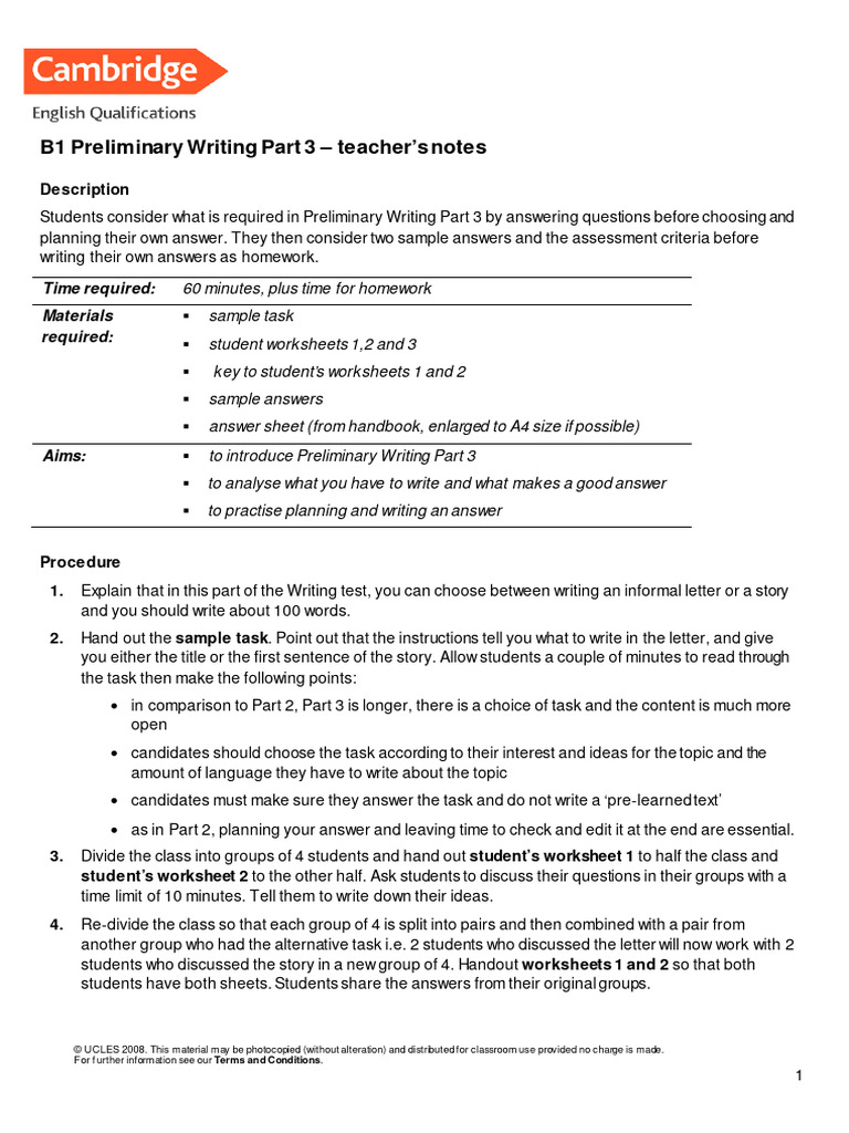 B1 Preliminary Writing Part 3 | PDF | English Language | Adverb