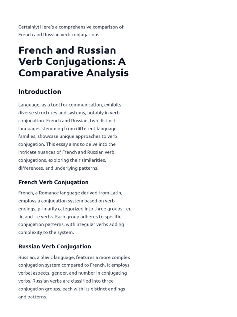 French and Russian Verb Conjugation Comparison | PDF | Grammatical ...