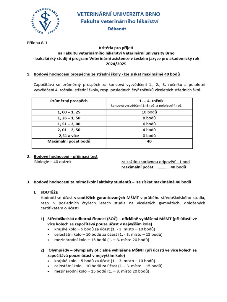 Priloha C. 1 BSP Kriteria Pro Prijeti Ke Studiu | PDF
