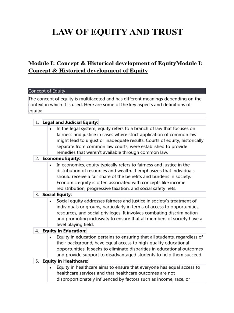 Law of Equity and Trust Notes PDF Trust Law Equity (Law)