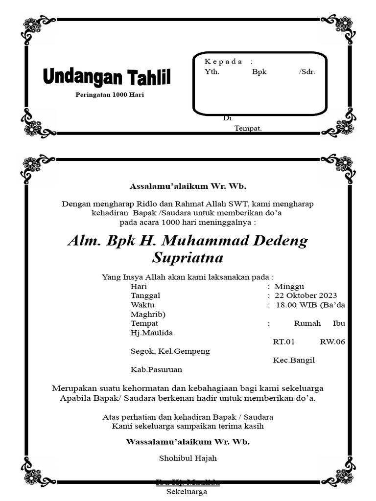 Undangan Tahlil 1000 Hari | PDF
