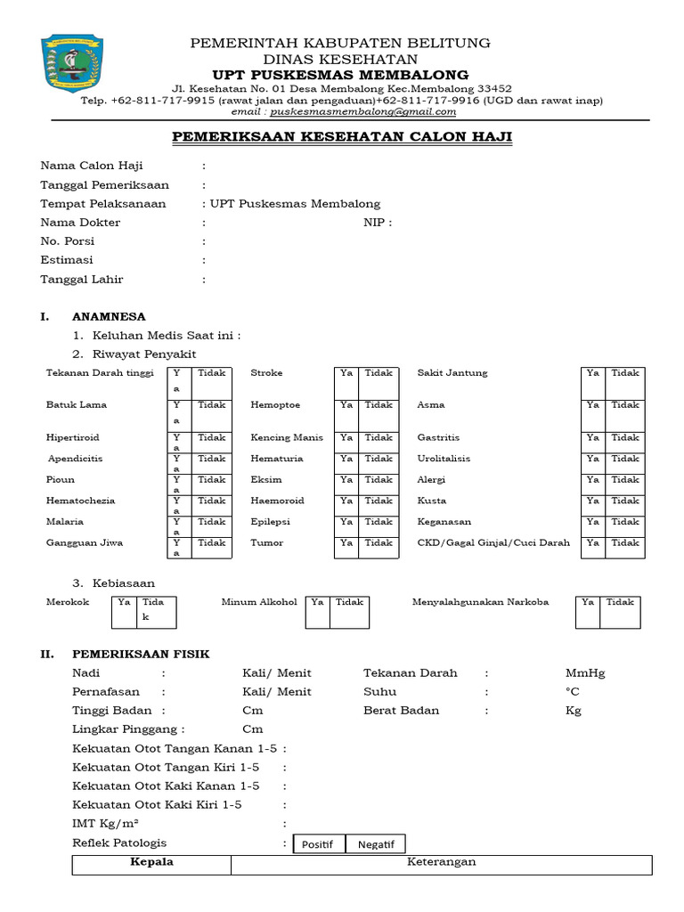 Formulir Pemeriksaan Kesehatan Haji | PDF | Kesehatan Holistik | Sains ...