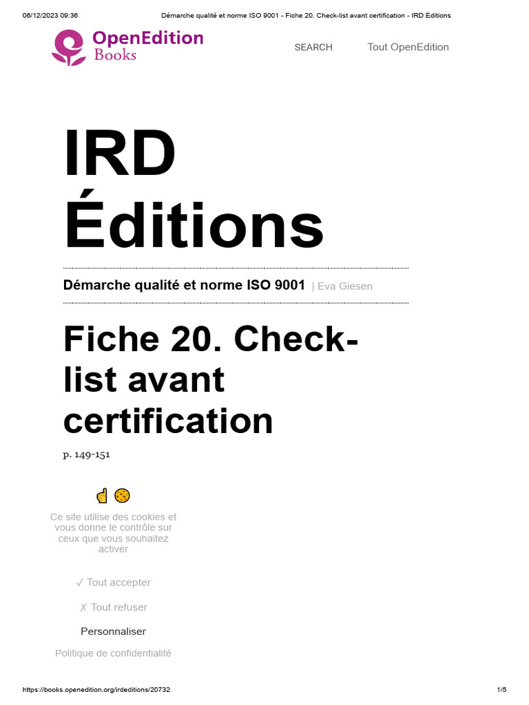Checklist ISO 9001 avant certification | PDF | Informatique | Sciences ...