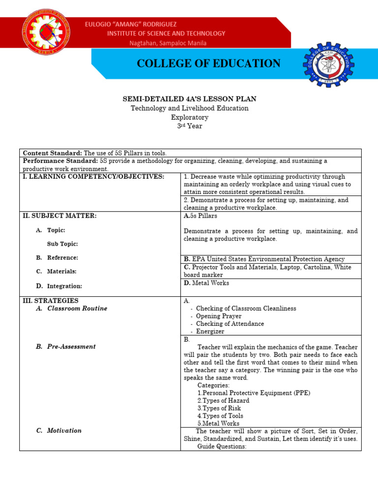 5S Pillars in Workplace Organization | PDF | Lesson Plan | Teachers