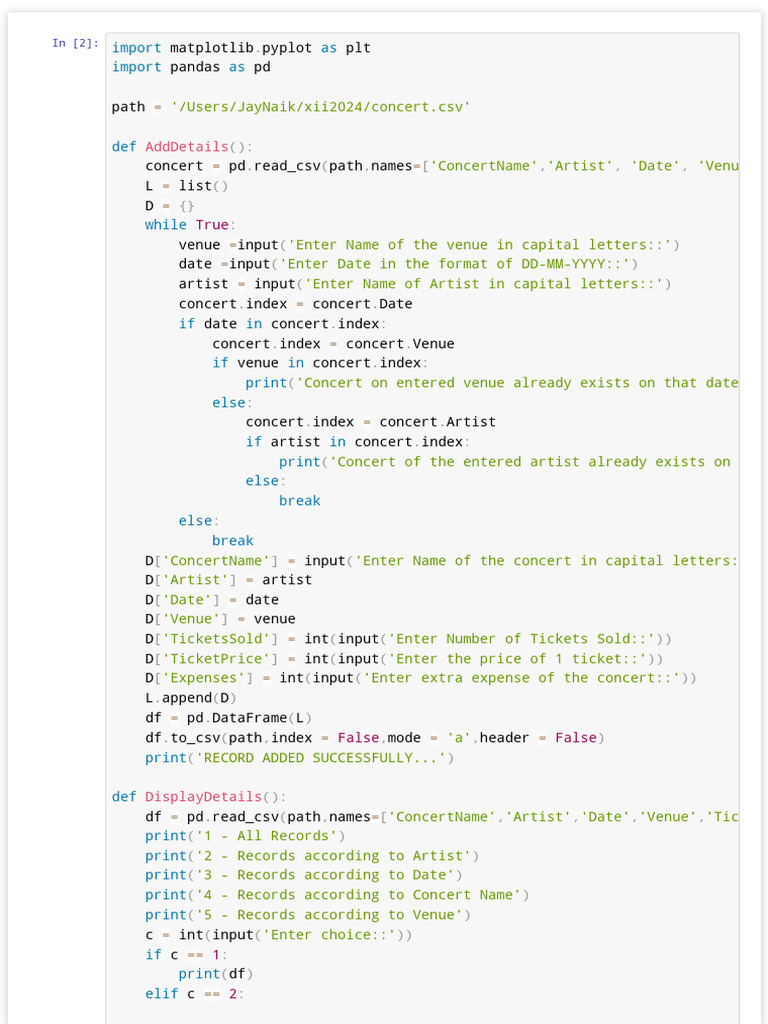 Concert Management System in Python | PDF | Computing | Software