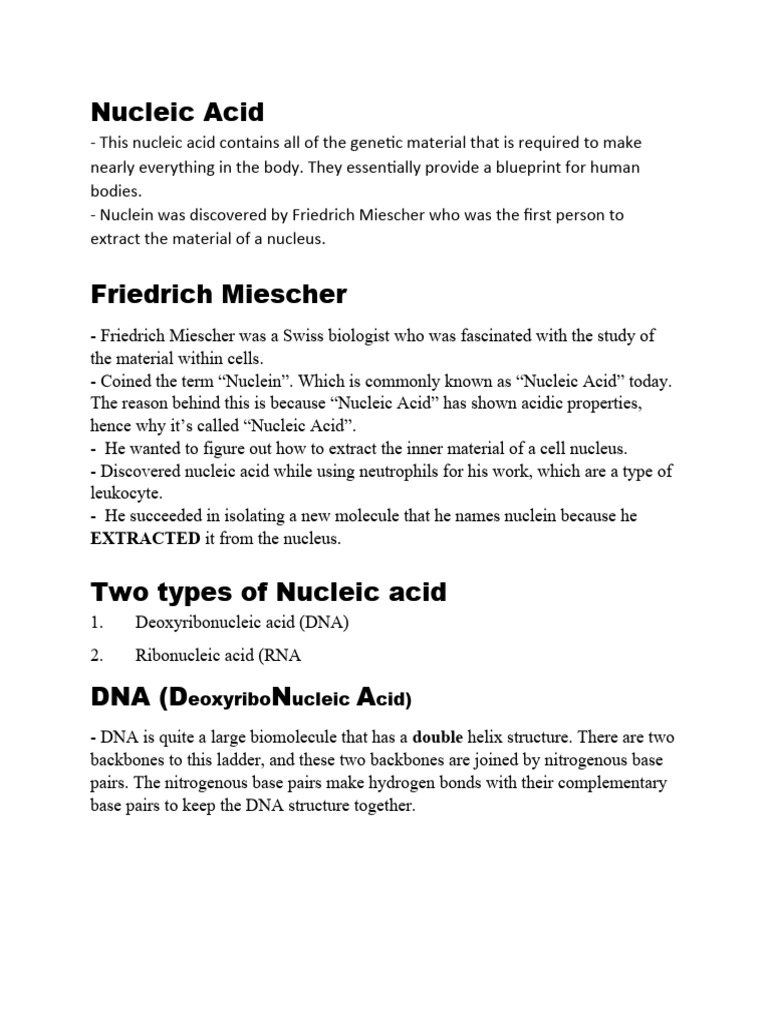 Discovery and Definition of Nucleic Acids | PDF | Rna | Nucleic Acids