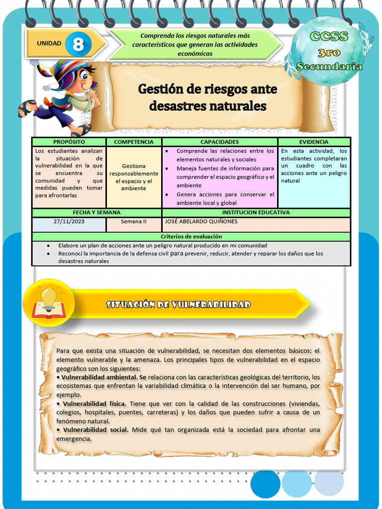Ficha de Actividad Ccss 3ro-Semana 2 | PDF | Defensa Civil | Riesgo