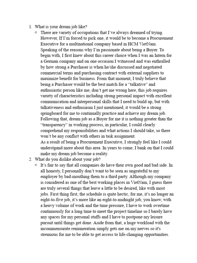 Ielts Speaking - Dream Job | PDF | Procurement | Economies