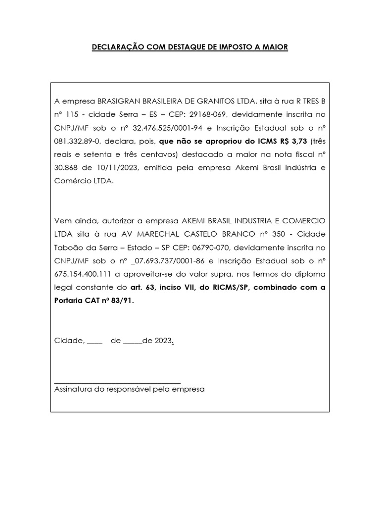 Modelo de n o aproveitamento de credito nf 30 868 pdf