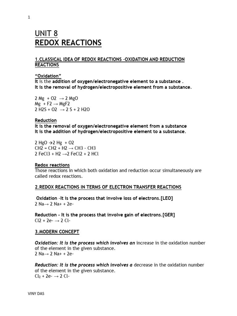 Unit 8 | PDF | Redox | Chemical Reactions