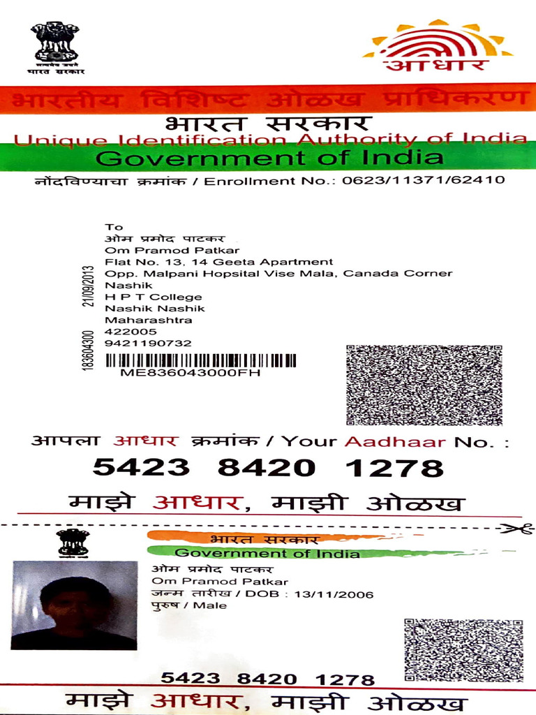 Aadhaar Card Information for Om Patkar | PDF