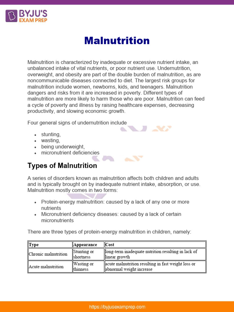 Types of Malnutrition | PDF | Malnutrition | Epidemiology