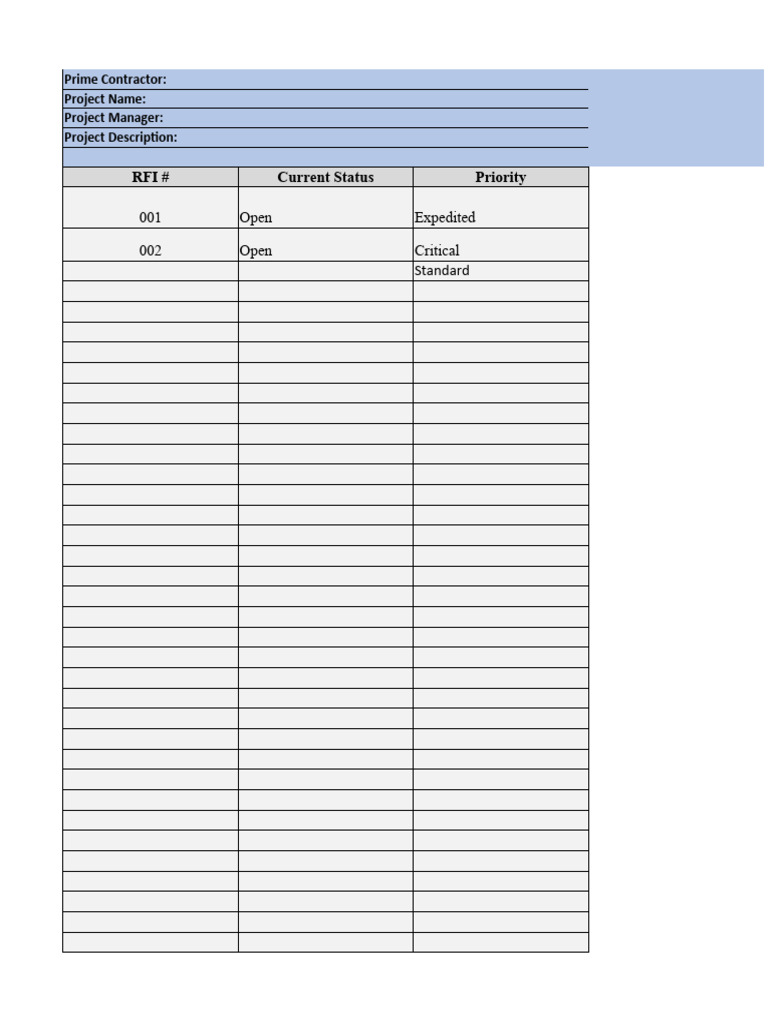 RFI Log Template for Construction Projects | PDF | Technology & Engineering