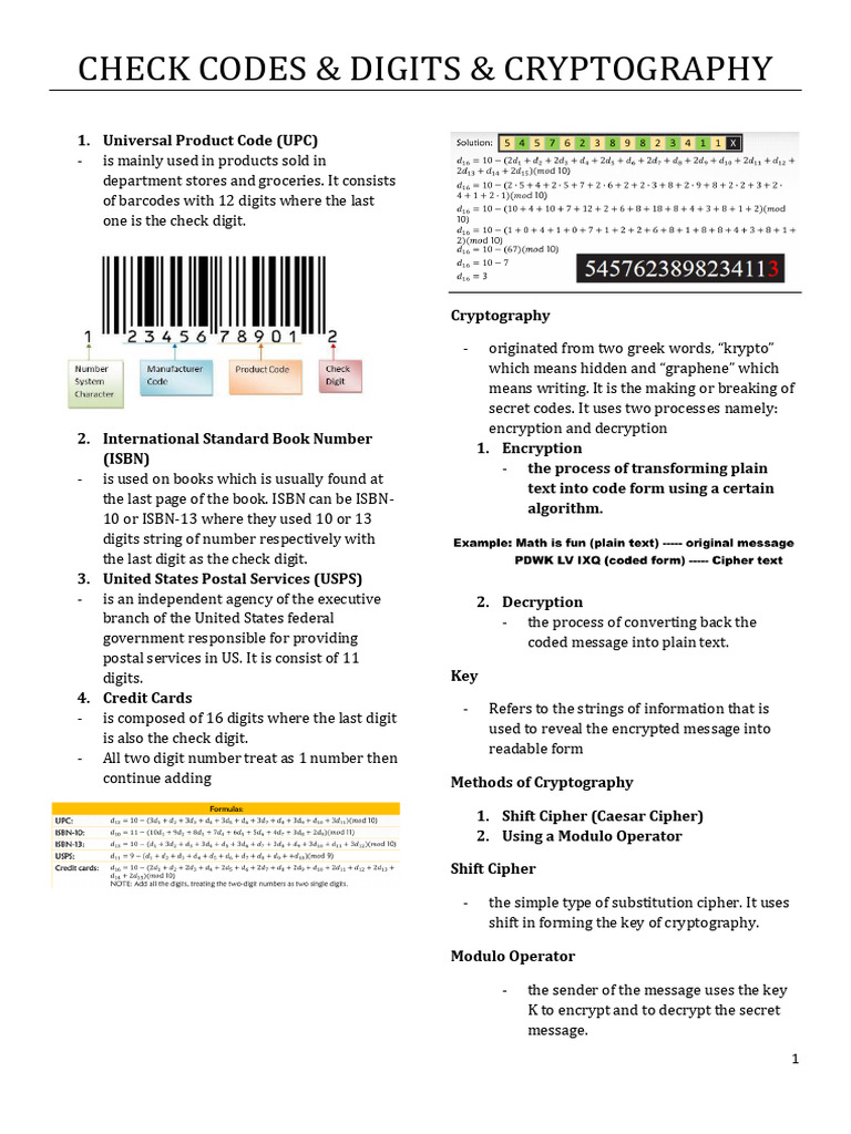Check Codes & Digits & Cryptography | PDF | Cryptography | Cipher