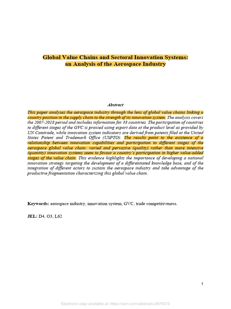Aerospace Industry and Global Value Chains | PDF | Multicollinearity ...