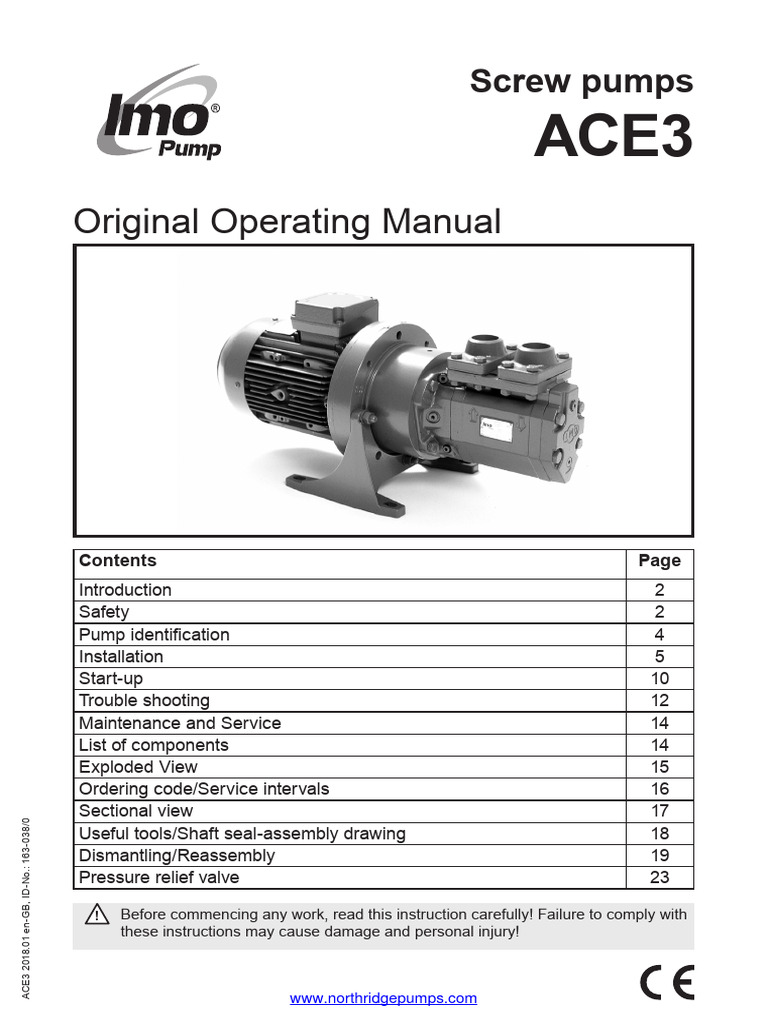 ACE3 Screw Pump Operating Manual | PDF | Pump | Valve