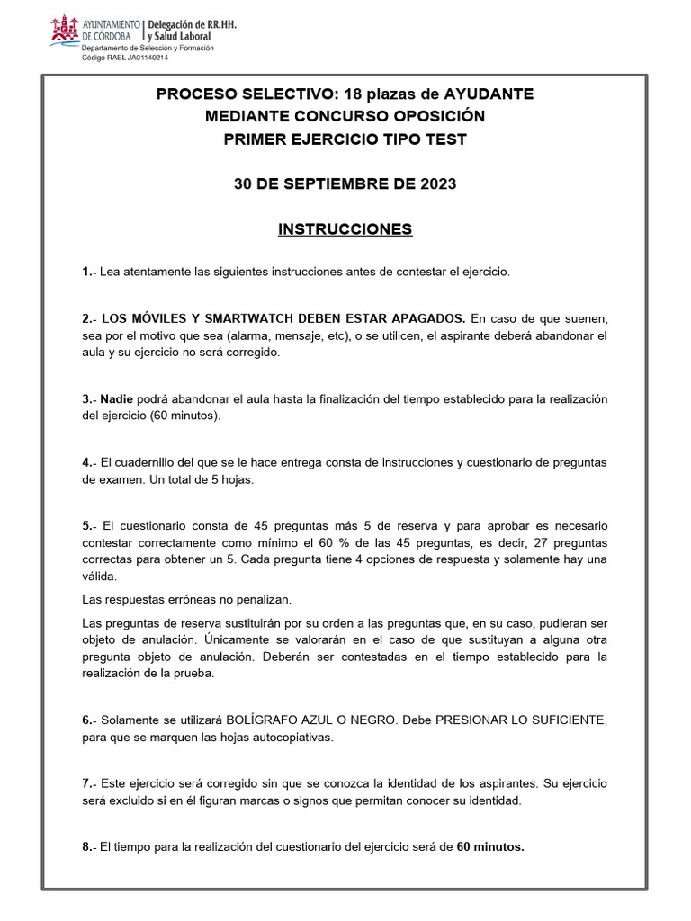Examen TCAE SAS: Primer Ejercicio | PDF
