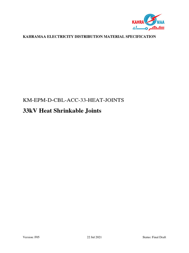33kV Heat Shrinkable Joint Specification | PDF | Insulator (Electricity ...