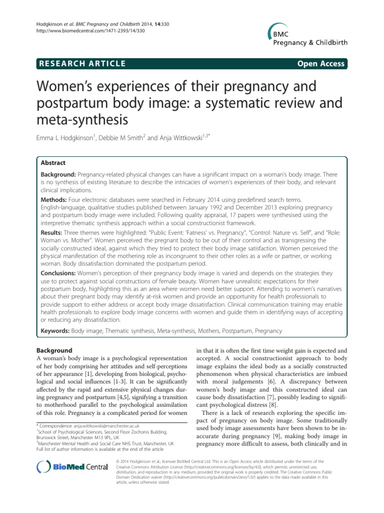 Women's Experiences of Their Pregnancy and Postpartum Body Image: A ...