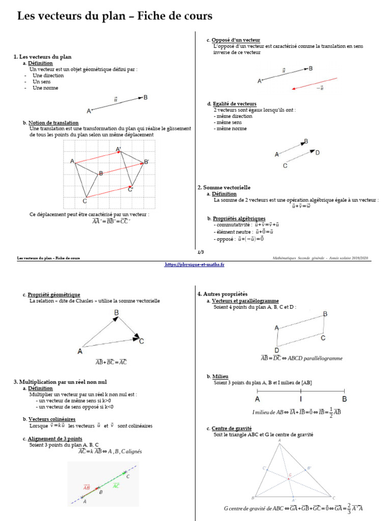 Vecteurs du plan - Fiche de cours 2nde | PDF | Concepts mathématiques ...