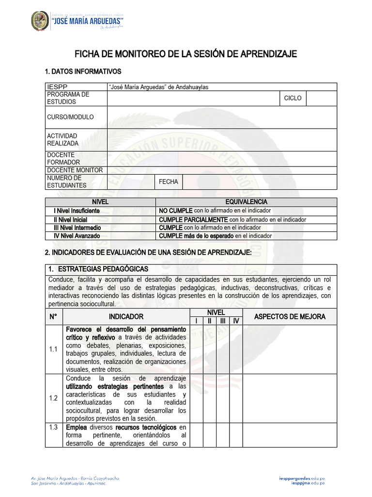 Llenado de Ficha de Monitoreo Docente | PDF | Aprendizaje | Evaluación