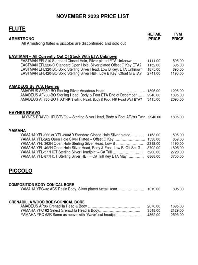 Bandfly 2023 November Price List PDF Trombone Trumpet
