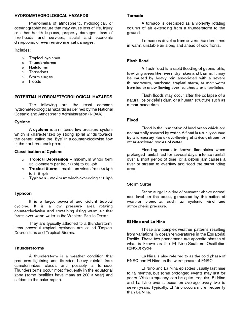 Hydrometeorological Hazards Pdf Tropical Cyclones Flood