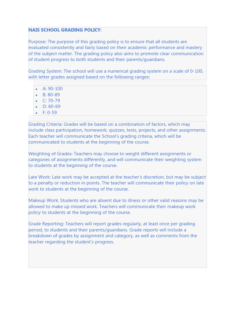 School Grading Policy PDF
