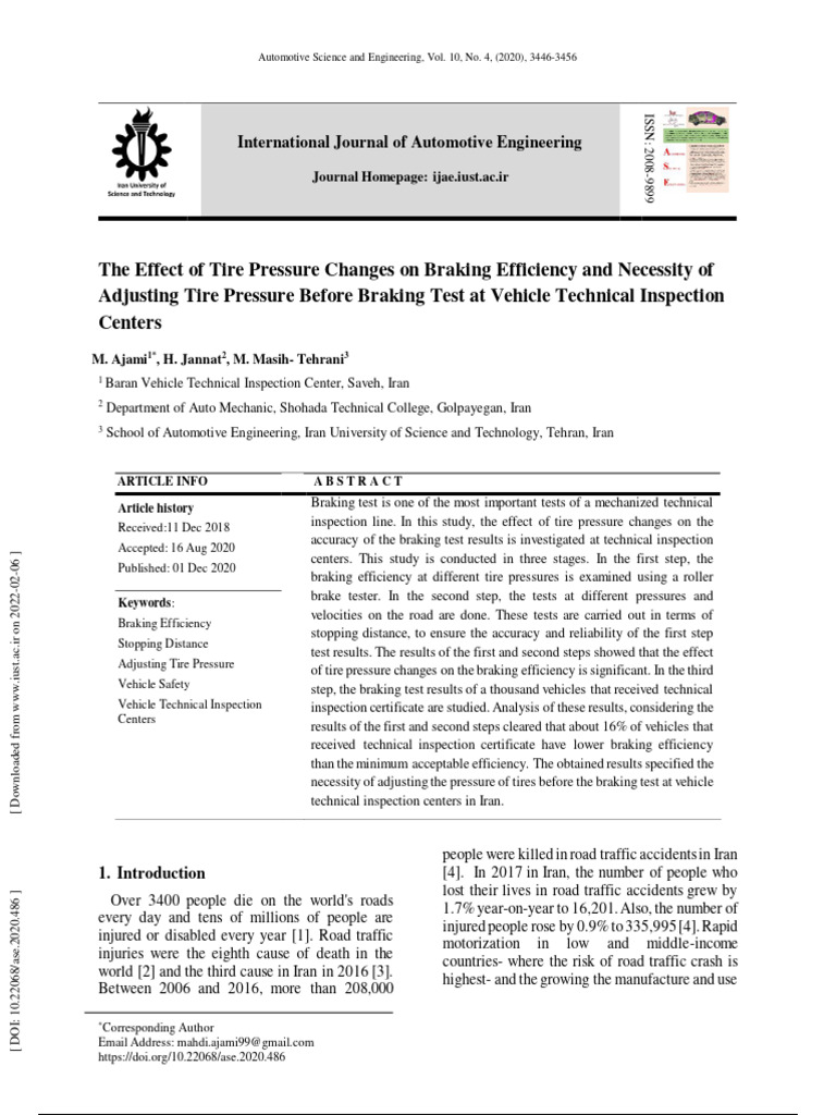 The Effect of Tire Pressure Changes On Braking Efficiency | PDF | Brake ...