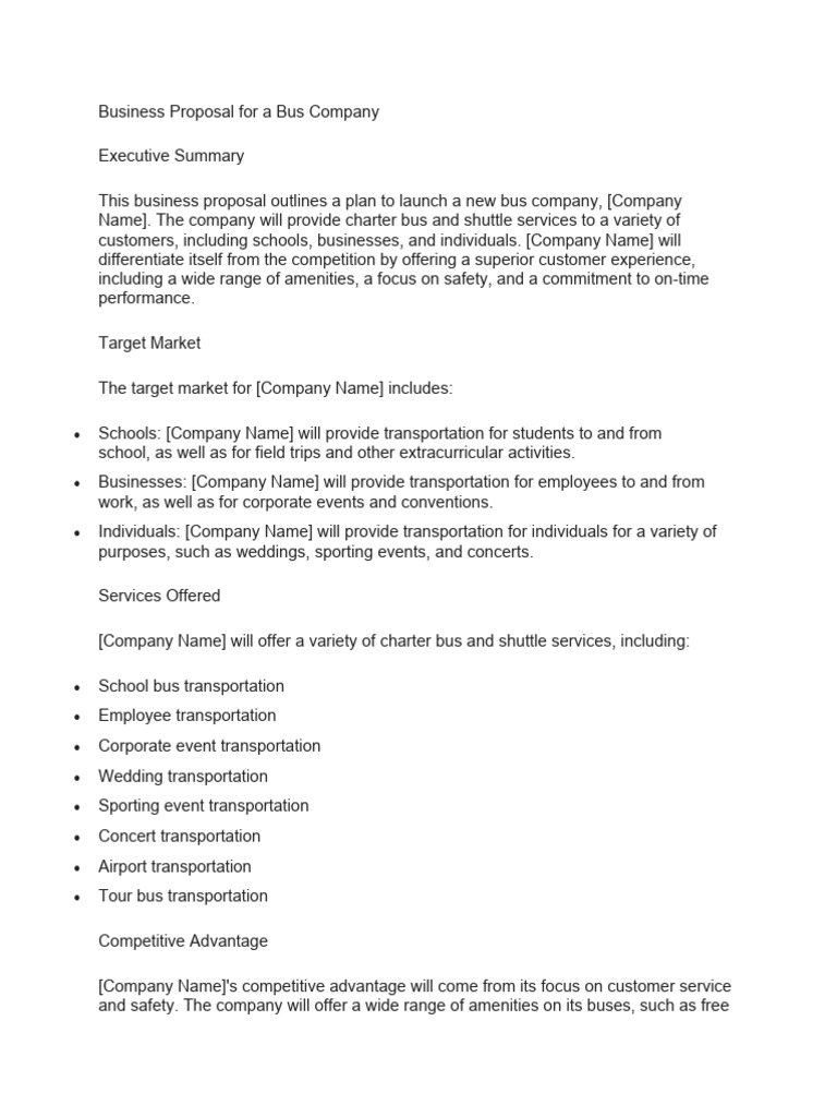 Business Proposal For A Bus Company Pdf Bus Competitive Advantage