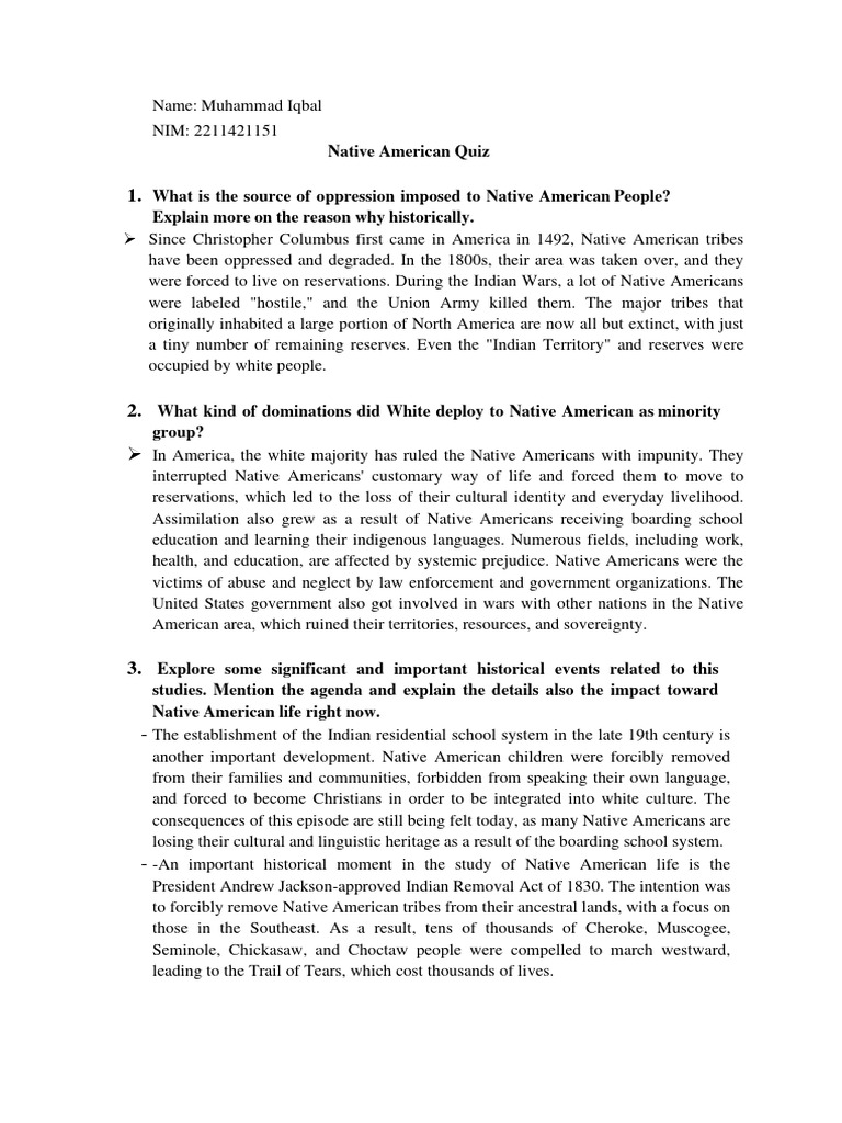 Muhammad Iqbal 2211421151 Native American Quiz PDF Native
