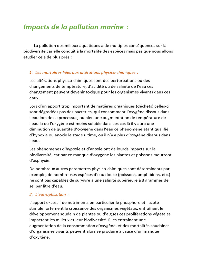 Conséquences de la pollution marine | PDF | Eutrophisation | Hormone