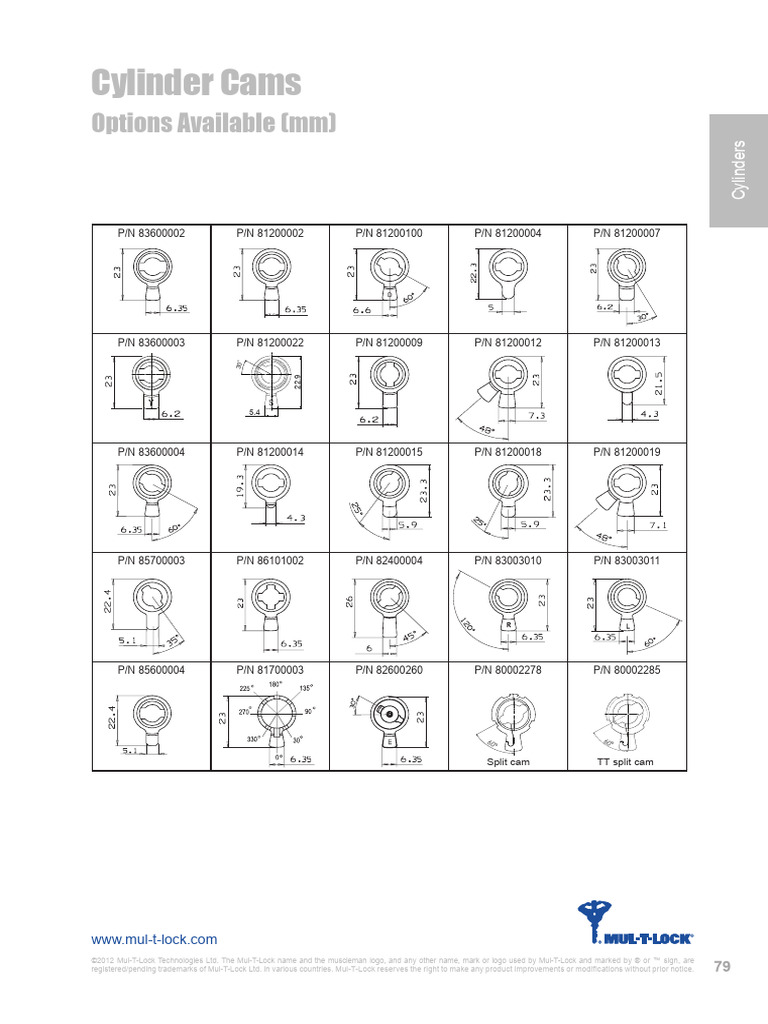 Cylinder Cams Options Available (MM) PDF