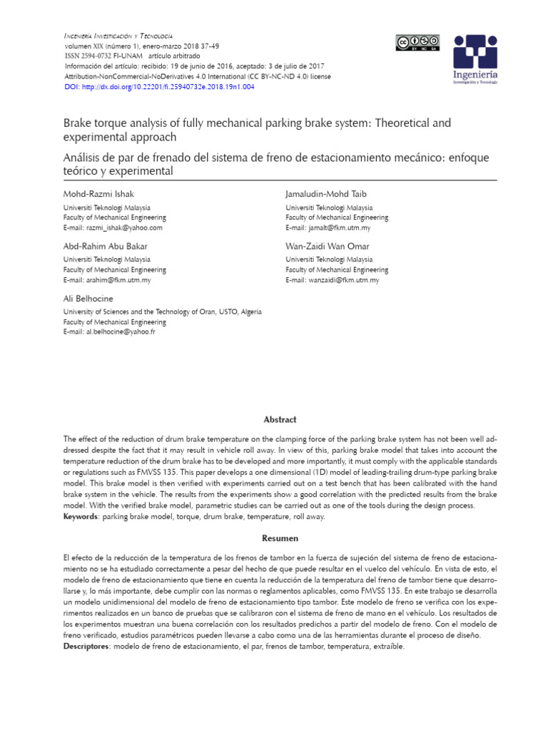 Drum Brake Temperature Impact on Parking Brake | PDF | Brake | Vehicles