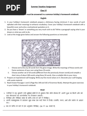 6. Class 6 Holiday Homework